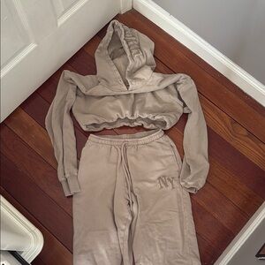 Tan Hooded Sweatshirt and Joggers Set